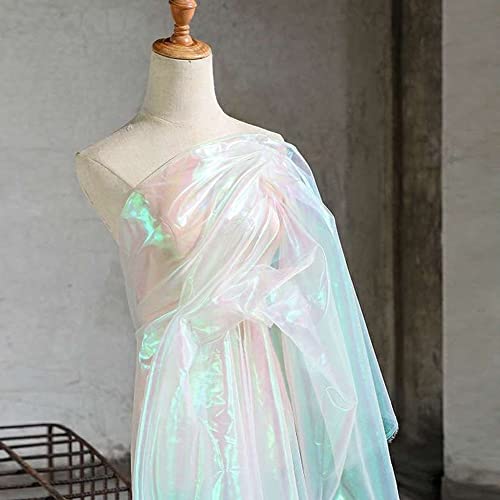Tela de Organza iridiscente transparente 150 * 100cm tela de satén sedoso brillante para vestido de boda decoraciones artesanales de moda