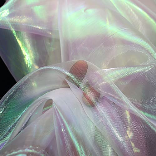 Tela de Organza iridiscente transparente 150 * 100cm tela de satén sedoso brillante para vestido de boda decoraciones artesanales de moda