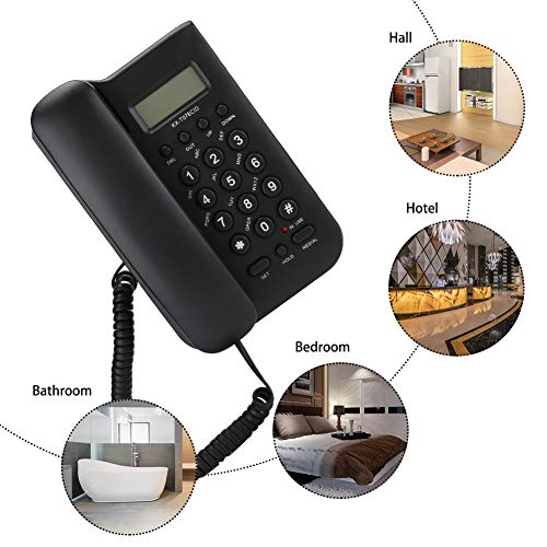 Teléfono Fijo con Cable, teléfono inglés para Oficina en casa, soporta número de Llamada Digital/verificación de Hora, teléfonos con Cable (Negro)