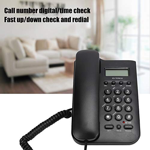 Teléfono Fijo con Cable, teléfono inglés para Oficina en casa, soporta número de Llamada Digital/verificación de Hora, teléfonos con Cable (Negro)