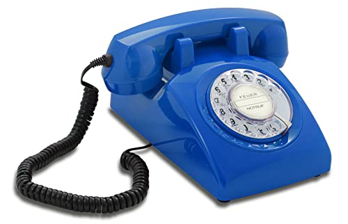 Teléfono Fijo Retro Vintage con Disco rotativo y Timbre metálico Creado por Opis Technology en Alemania - El Opis 60s Cable al Estilo de los Antiguos aparatos de los años Sesenta (Azul)