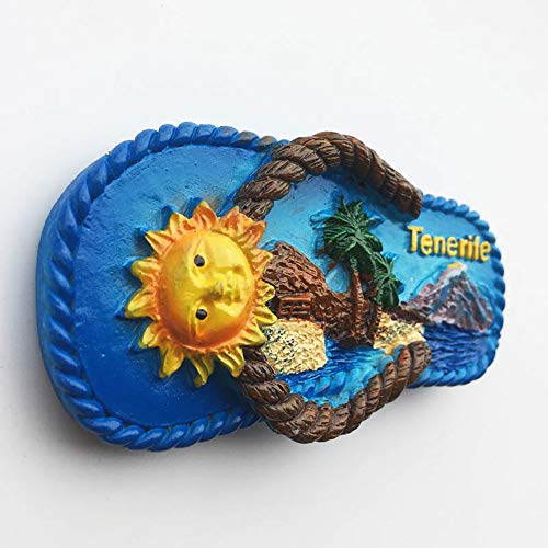 Tenerife Spain - Chanclas 3D para refrigerador (resina, recuerdos, hechos a mano, decoración para el hogar y la cocina, imán para nevera de Tenerife, colección de regalo)