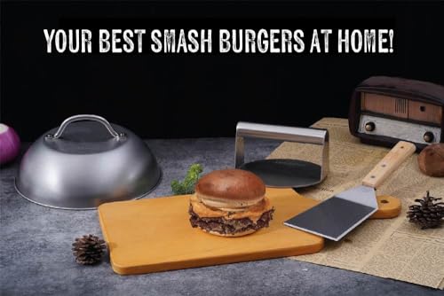 TERRAPOPA Smash Burger Set Profesional de Acero Inoxidable. Incluye Certificados EU Contacto con Alimentos. Prensa Hamburguesas y Accesorios Smasher Hamburguesa