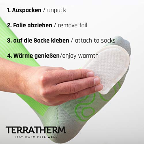 TerraTherm Calentador de pies Adhesivos, 8 Horas de pies cálidos, Plantillas calentadoras para pies adecuadas para Todo Tipo de Zapatos, extrapesos, cómodos y Suaves, Plantillas calefactoras y