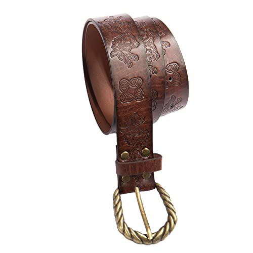 Thajaling Cinturón medieval de piel sintética, cinturón de caballero renacentista, cinturones en relieve con patrón de dragón vikingo, Accesorios de disfraces de cosplay vintage para hombres (marrón)