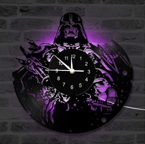 The Boys - Reloj de pared de vinilo de Star Wars de 12 pulgadas con LED de 7 colores que cambian de reloj de pared para niños, arte de pared, hecho a mano, decoración del hogar