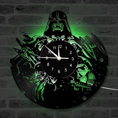 The Boys - Reloj de pared de vinilo de Star Wars de 12 pulgadas con LED de 7 colores que cambian de reloj de pared para niños, arte de pared, hecho a mano, decoración del hogar