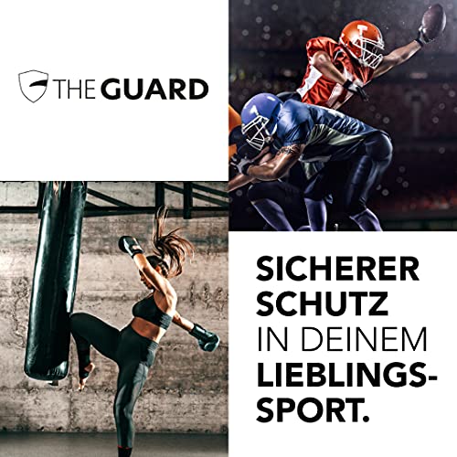 THE GUARD Protector bucal fiable para deportes, incluye caja de almacenamiento, personalizable, protector bucal para deportes de lucha y deportes de contacto de cualquier tipo, azul y blanco