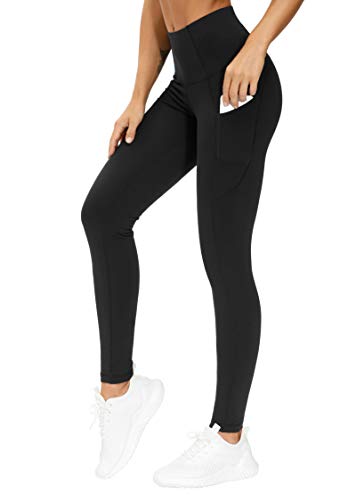 THE GYM PEOPLE Pantalones de Yoga Gruesos de Cintura Alta con Bolsillos, Control de Abdomen, Leggings de Yoga para Mujer, Negro, M