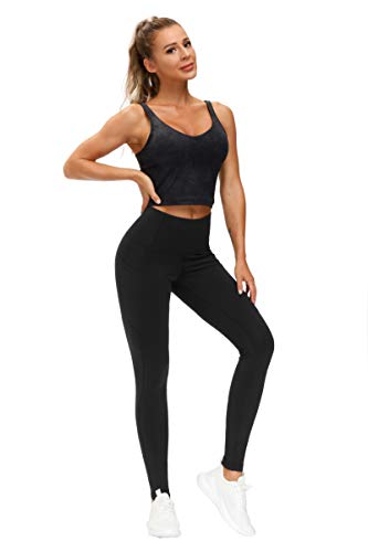 THE GYM PEOPLE Pantalones de Yoga Gruesos de Cintura Alta con Bolsillos, Control de Abdomen, Leggings de Yoga para Mujer, Negro, M