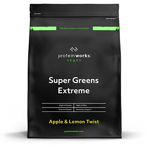 THE PROTEIN WORKS Super Greens Extreme Powder | 20 Verduras Diferentes | Ayuda a Proteger tu Sistema Inmunológico | Vegano, Bajo en Azúcar | Manzana y Limon | 500g