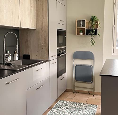 THE SECRET HOME - Silla Plegable de Aluminio - 79x46cm - Asiento Acolchado con Estructura Metálica - Ideal para Despacho, Cocina, Salón o Terraza - Color Gris