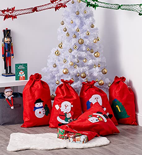 THE TWIDDLERS 5 Sacos de Navidad Papá Noel, Sacos Rojos Santa, Bolsas Regalo Navideñas, 60cm| Fieltro Premium, Ecológico, Resistente| Envoltorio de Regalo Práctico y Fácil para Niños