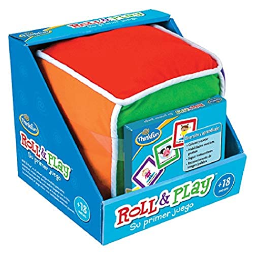 Think Fun - Roll & Play, Juego Educativo para Bebes, 1 Dado Grande de Felpa y 48 Cartas, Edad Recomendada +18 Meses, Multicolor, 76322