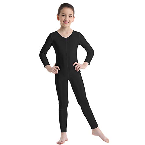 TiaoBug Bodies Jumpsuit Mono para Danza Gimnasia Rítmica Leotardo Body Básico Clásico Manga Larga para Ballet Deporte Niñas Niños 5-12 Años Negro 7-8 años