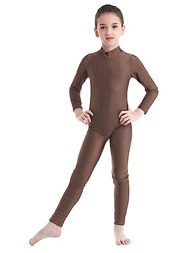 TiaoBug Bodies Jumpsuit Mono para Danza Gimnasia Rítmica Leotardo Body Básico Clásico Manga Larga para Ballet Deporte Niñas Niños 5-12 Años U Marrón 9-10 años