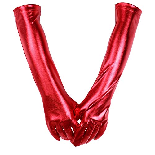 TiaoBug Calcetines Largas Altas Ajustados de Cuero Imitación Negro Sexy Medias de Liga Erótica Mujer Rojo Talla única