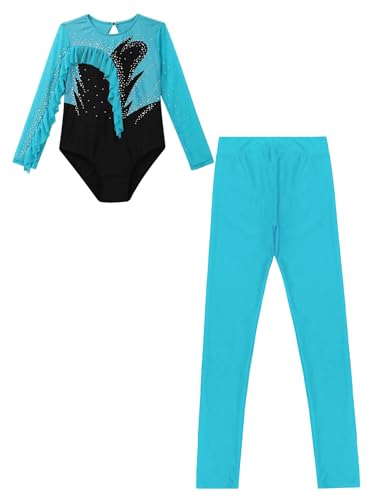 TiaoBug Leotardo de Gimnasia Rítmica para Niñas Leggings Pantalones larga de Deportivos Body de Ballet Clásica Ropa lentejuelas de Baile Y Azul verde 7-8 años