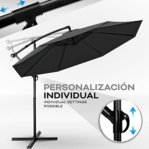 tillvex 300 cm Sombrilla Excentrico | Parasol para Terraza Jardín Balcón Patio | con Manivela y Base en Cruz, Giratorio 360º, Protección UV