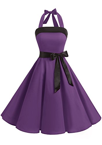 Timormode 10212 Vestido De Vintage 50s Cuello Halter Elegante Mujer Violeta S