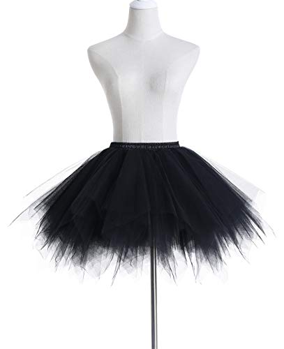 Timormode Falda de tul para mujer, tutú, minifalda de patinadora para adultos, para danza, carnaval, disfraces, Negro , L