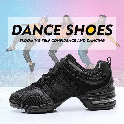 TINRYMX Zapatillas de Baile Mujer de Malla con Cordones Jazz Contemporáneo Baile Sneaker Running Zapatos de Baile,729-Negro-3.5CM,34EU