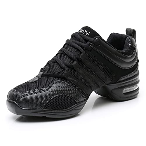 TINRYMX Zapatillas de Baile Mujer de Malla con Cordones Jazz Contemporáneo Baile Sneaker Running Zapatos de Baile,729-Negro-3.5CM,34EU