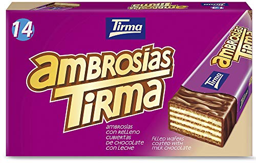 Tirma Ambrosía Cubierta de Chocolate con Leche 301g | Barritas de Barquillos Rellenos de Crema | Chocolatinas Canarias | 14 uds