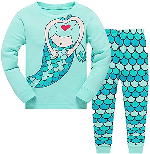 Tkiames - Pijama para niña de jirafa (2 piezas, ajustado, corte estrecho, 100 % algodón, tallas de 1 a 10 años) verde 6-7 Años