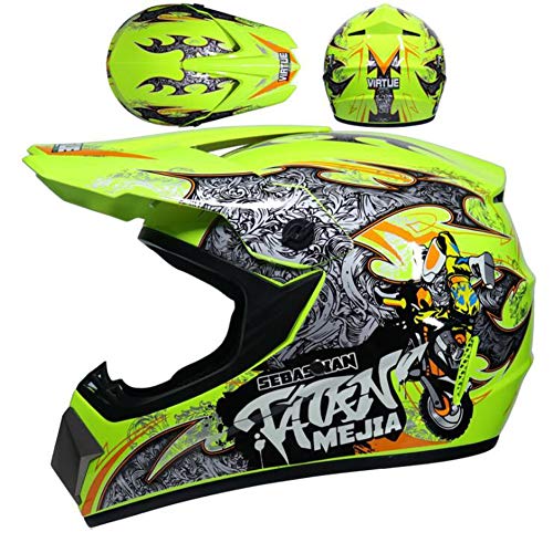 TKUI Motos Motocross Cascos y Guantes y Gafas estándar para niños ATV Quad Bicicleta go Casco de Kart,M(54~55cm)