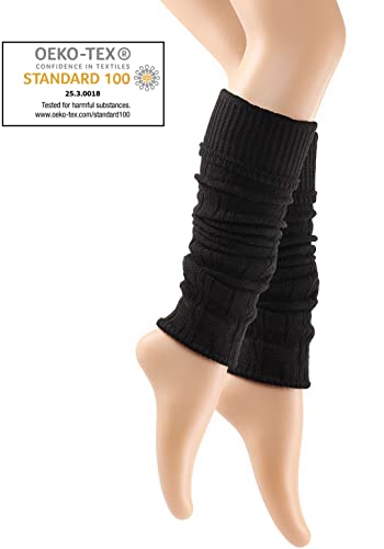 TODO Warm Calentadores de piernas para mujeres con Lana - suave, flexible, largo. Calentadores de piernas para el invierno cuando hace frío. (Negro)