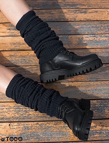 TODO Warm Calentadores de piernas para mujeres con Lana - suave, flexible, largo. Calentadores de piernas para el invierno cuando hace frío. (Negro)