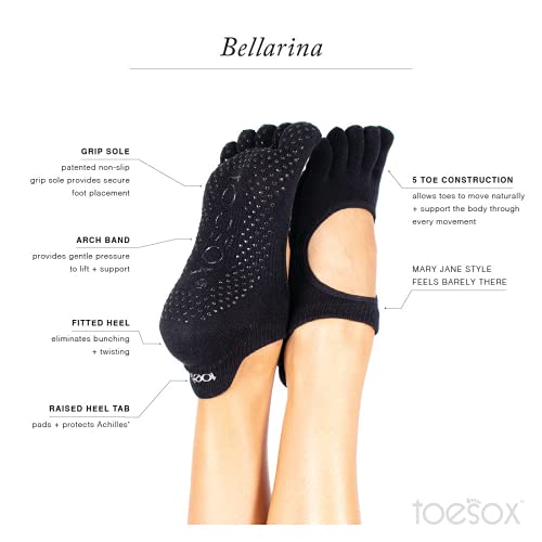 toesox Bellarina - Calcetines antideslizantes para ballet, yoga, pilates, dedos de barra, para mujer, Static, S