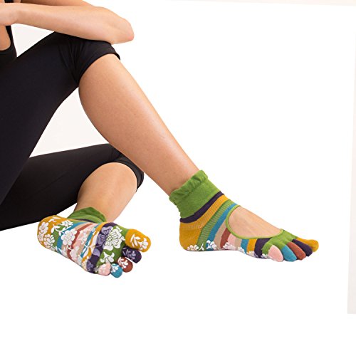 TOETOE - YOGA&PILATES - Anti-Slip Sole Serene Toe Socks (UK 6-8.5 | EU 39-43, Green)
