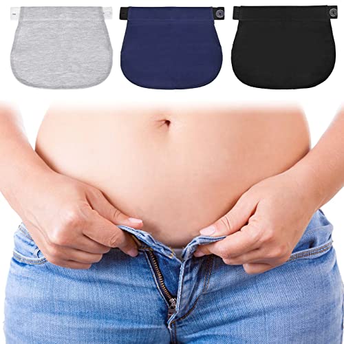 Tolenre 3 Piezas Extensor para Mujeres Embarazadas con Botón Elástico - Pantalones vaqueros con Cinturón Ajustable - Azul oscuro + Negro + Gris