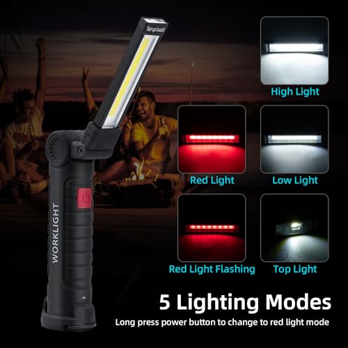 Tolesum 2 Piezas Linterna LED Recargable Luz de Trabajo Lámpara de Taller COB Recargable con Base Magnética, 5 Modos, para Garaje, Camping, Emergencia, etc. - Grande