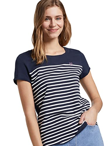 TOM TAILOR Denim 1017275 Camiseta con Rayas, 22701-Navy Off White Stripe, M para Mujer