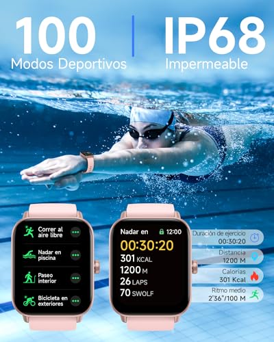 TOOBUR Reloj Inteligente Mujer con Alexa, 1.8" smartwatch Deportivo con 100 Deportes, Recibir y Contestar Llamadas, Podómetro y pulsómetro, IP68 Impermeable Nadar, Compatible con Android iPhone