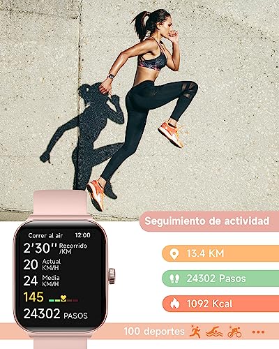 TOOBUR Reloj Inteligente Mujer, Smartwatch Alexa Incorporada 1.95" Pantalla IP68 Sumergible con Llamada, Seguimiento del Frecuencia Cardíaca/Oxígeno en Sangre/Sueño/100 Deportes para Android iOS Rosa