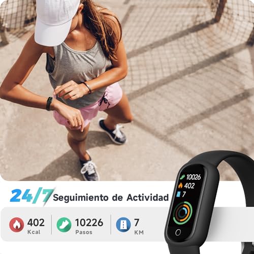 TOOBUR Smartwatch Reloj Inteligente Muje Hombre Impermeable IP68 Pulsera Actividad con Pulsómetro, Oxímetro(SpO2), Podómetro, Monitor Sueño, Notificación de Mensajes 14 Deportes para Android iOS