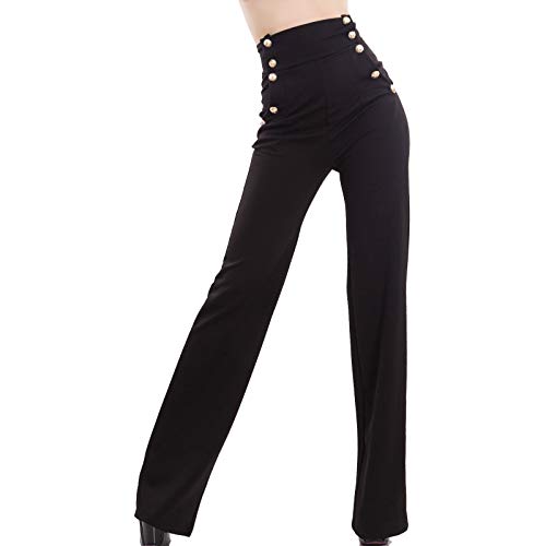 Toocool - Pantalones Mujer Campana Cintura Alta Pata Elefante Elástico Caliente Nuevo AS-531, Negro , XXL