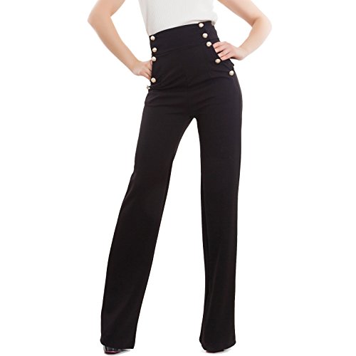 Toocool - Pantalones Mujer Campana Cintura Alta Pata Elefante Elástico Caliente Nuevo AS-531, Negro , XXL