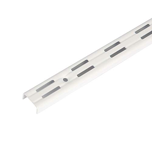 Toolerando Perfil cremallera perforación doble para escuadras de estante/Riel de pared para soportes de estantes, 2 ranuras - Longitud: 150 cm, blanco
