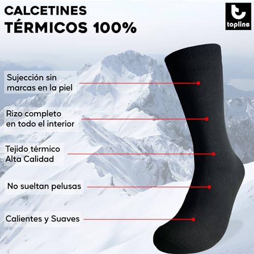 topline 6 Pares Calcetines Térmicos Mujer/Hombre - Calcetines Invierno Frio Extremo (40-46, Negro)