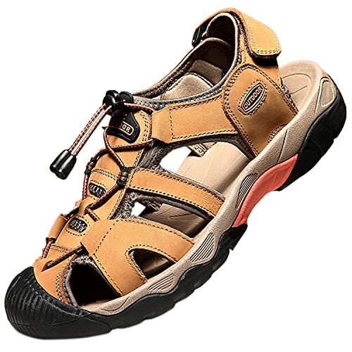 Topwolve Sandalias Deportivas para Hombre Verano Exterior Senderismo Zapatos Transpirable Peso Ligero Cuero Sandalias de Playa Trekking Casual Antideslizantes Zapatos de Montaña,Amarillo,41 EU