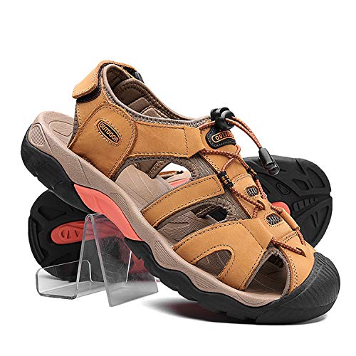 Topwolve Sandalias Deportivas para Hombre Verano Exterior Senderismo Zapatos Transpirable Peso Ligero Cuero Sandalias de Playa Trekking Casual Antideslizantes Zapatos de Montaña,Amarillo,41 EU