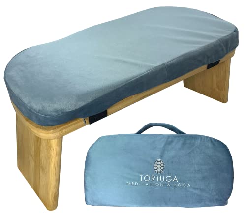 TORTUGA MEDITATION & YOGA - Banco de Meditación Plegable 100% de Bambú Orgánico - Color Azul - Pack Completo: Bolsa para Transportar, cómodo cojín - Mejora la Postura (Gris)