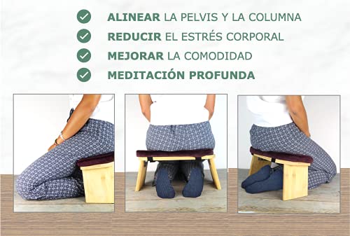 TORTUGA MEDITATION & YOGA - Banco de Meditación Plegable 100% de Bambú Orgánico - Color Azul - Pack Completo: Bolsa para Transportar, cómodo cojín - Mejora la Postura (Gris)