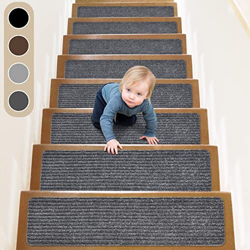 ToStair Pisadas Antideslizantes para escalones de Madera, 76 x 20 cm(Paquete de 15), Adhesivo preaplicado, alfombras Antideslizantes para escaleras Interiores, Gris