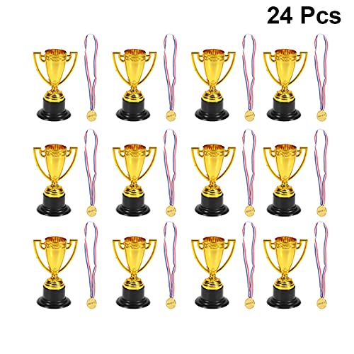 TOYANDONA 24 Unidades de Trofeos de Premios Infantiles Mini Juguete Medallas de Plástico de Oro, para Niños, Copa de Trofeo para Fiesta
